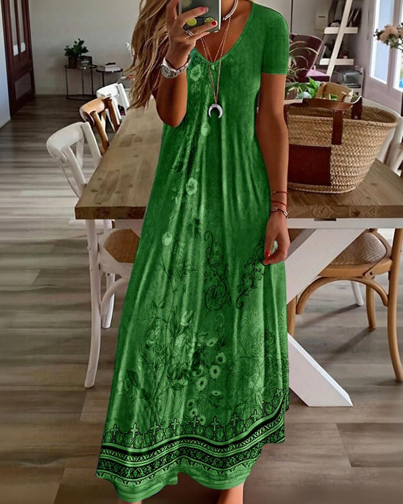 Colette Women's Resort Dress – V-Neck Short Sleeve Flowy Summer Dress