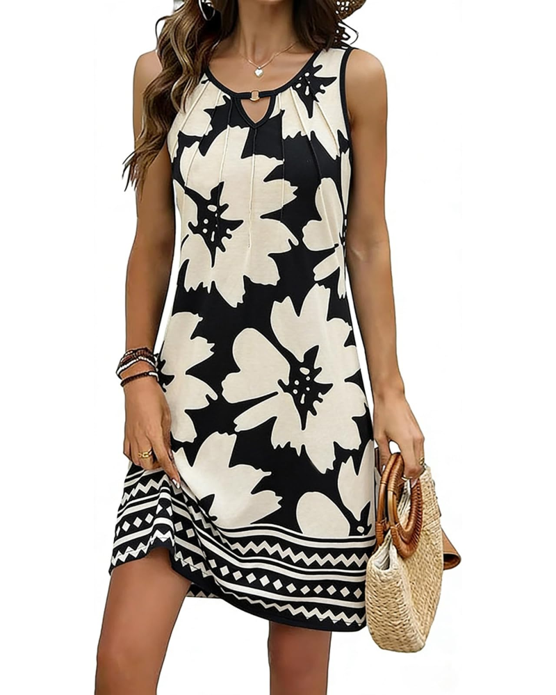 Lily Women's Floral V-Neck Mini Dress – Sleeveless A-Line Summer Swing Dress