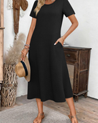 Briony Women's Floral Midi Dress – Short Sleeve Round Neck Casual Summer Dress