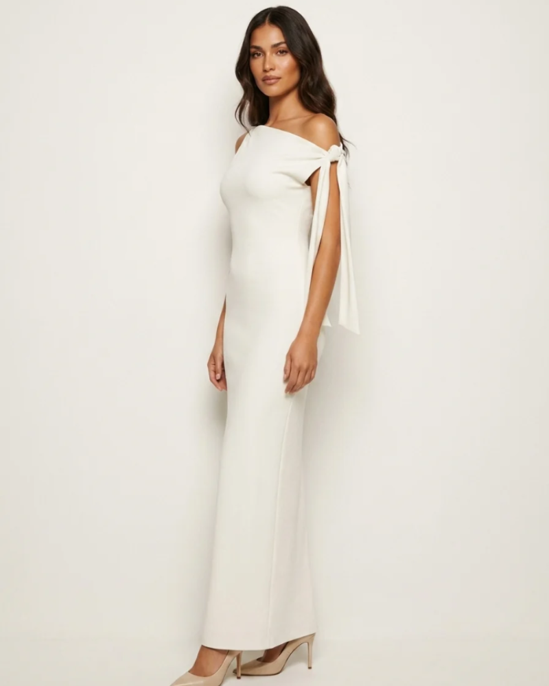 Honoria Women's One-Shoulder Evening Dress – Maxi Bow Formal Occasion Gown