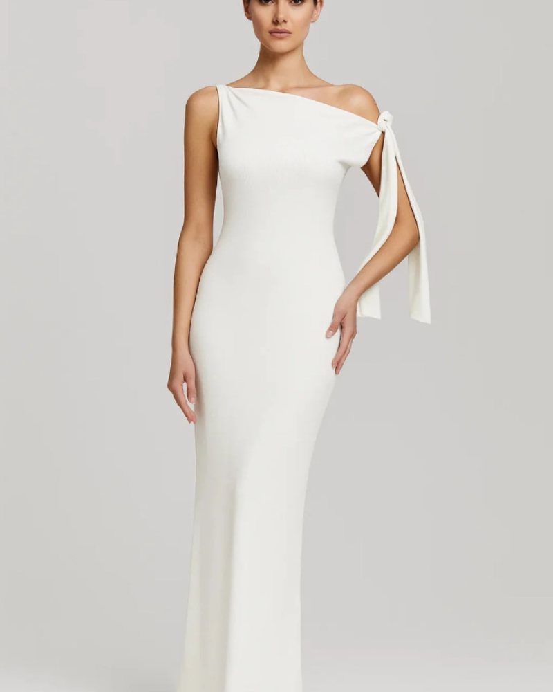 Honoria Women's One-Shoulder Evening Dress – Maxi Bow Formal Occasion Gown