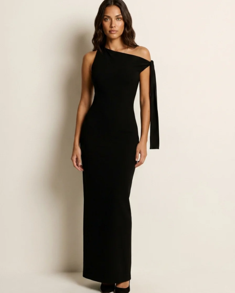 Honoria One-Shoulder Evening Dress – Maxi Bow Formal Occasion Gown