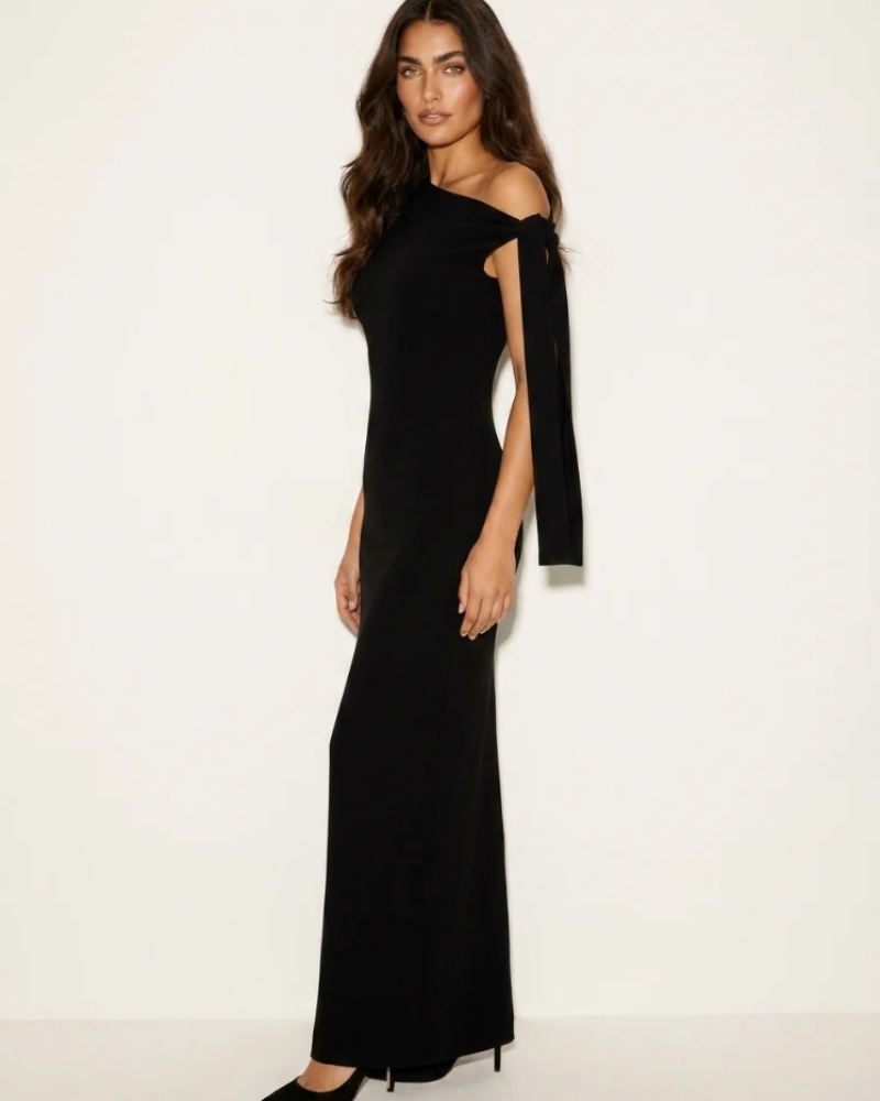 Honoria Women's One-Shoulder Evening Dress – Maxi Bow Formal Occasion Gown