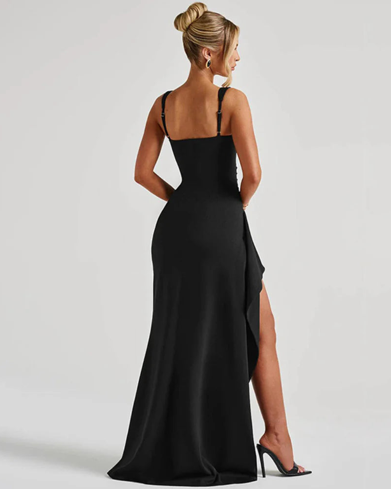 Aurelia Women's Square Neck Maxi Dress – Split Evening Gown Formal Occasion Dress