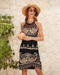 Layla Women's Boho Halter Dress – Ethnic Print Midi Beach Dress