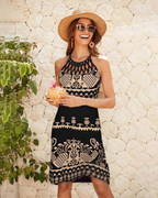 Layla Women's Boho Halter Dress – Ethnic Print Midi Beach Dress