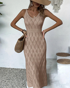 Mirabelle Women's Knitted Dress – Sleeveless V-Neck Resort Summer Dress