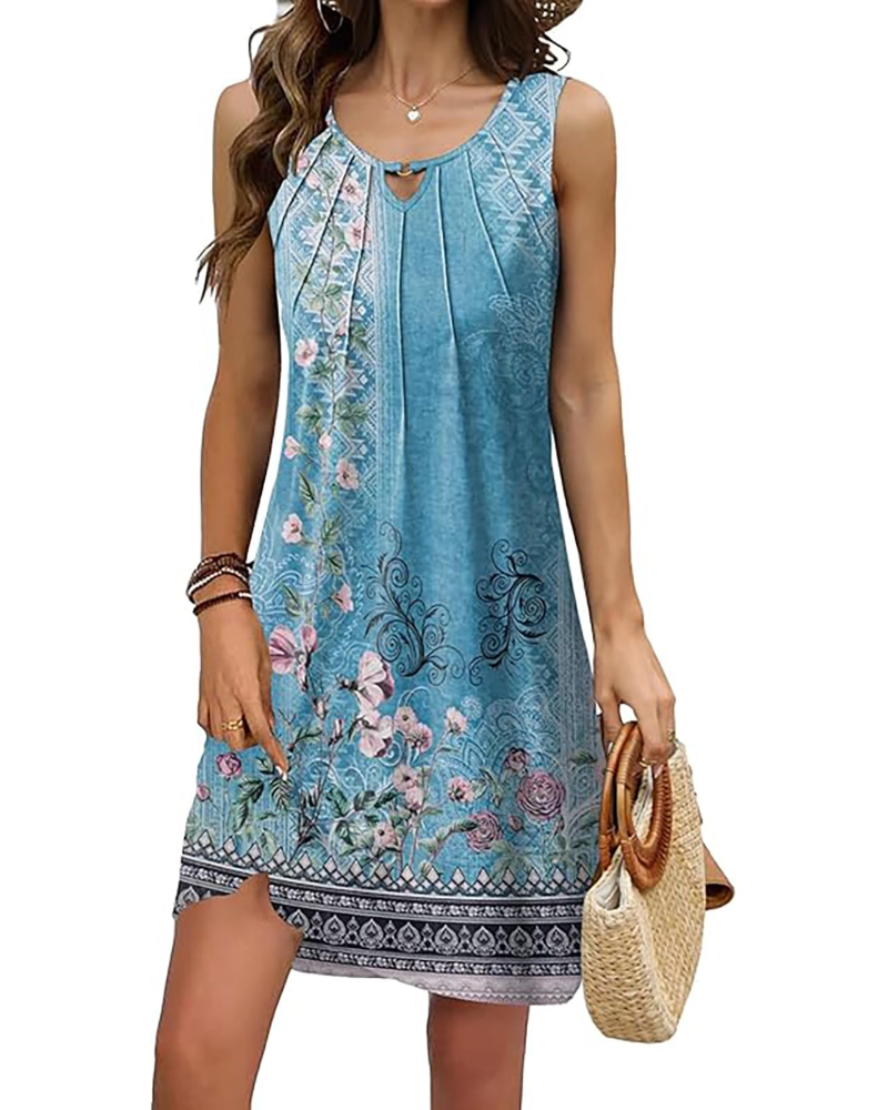 Lily Women's Floral V-Neck Mini Dress – Sleeveless A-Line Summer Swing Dress