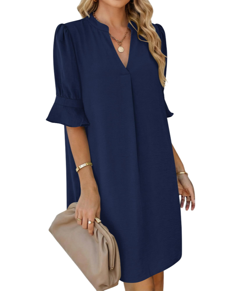 Emma Women's Shirt Dress – V-Neck A-Line Summer Dress with Pockets