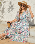 Olivia Women's Bohemian Maxi Dress – Floral V-Neck High Waist Summer Dress