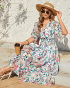 Olivia Women's Bohemian Maxi Dress – Floral V-Neck High Waist Summer Dress