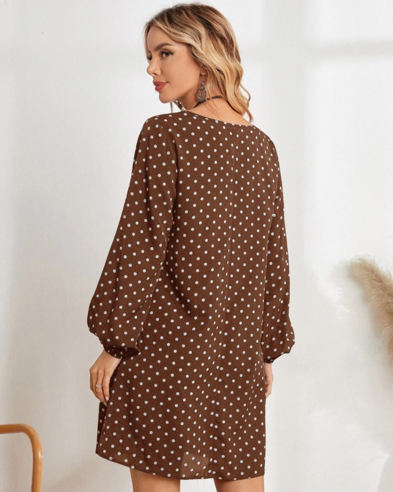 Helena Women's Polka Dot Mini Dress – Long Sleeve V-Neck Casual Spring Dress