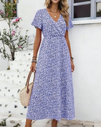 Rowena Women's V-Neck Dress – Short Sleeve Elegant Summer Party & Office Dress