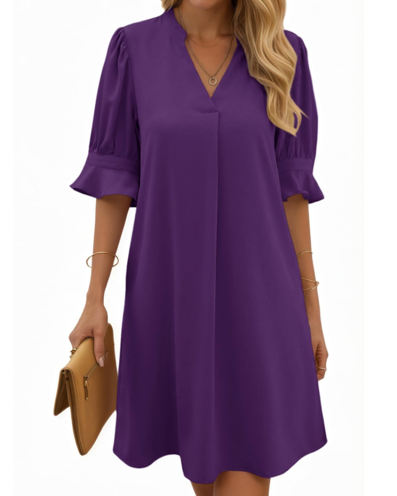 Harper Women's V-Neck Midi Dress – Elegant Half Sleeve Summer Party Dress