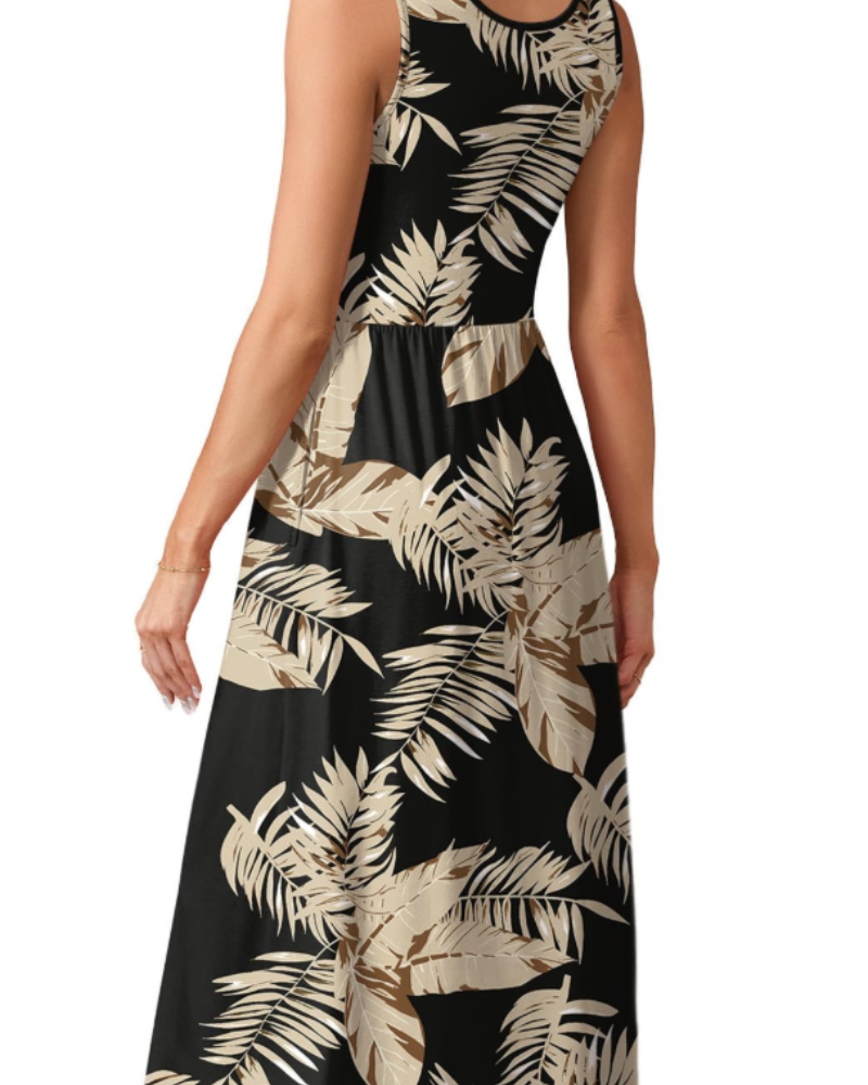 Clementine Women's Sundress – Flowy U-Neck Summer Midi Dress with Pockets