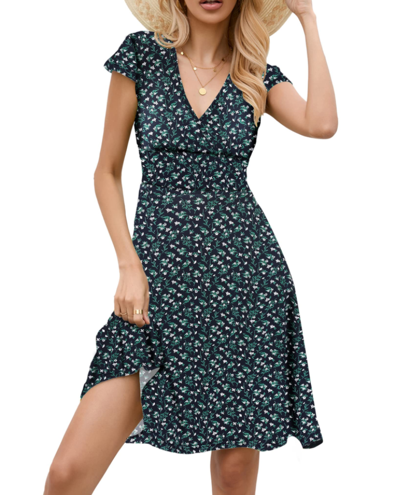 Claire Women's A-Line Dress – V-Neck Jersey Summer Dress with Short Sleeves