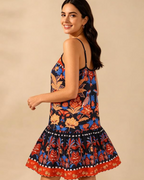 Maeve Women's A-Line Mini Dress – Straight Neck Spaghetti Strap Ruched Summer Dress