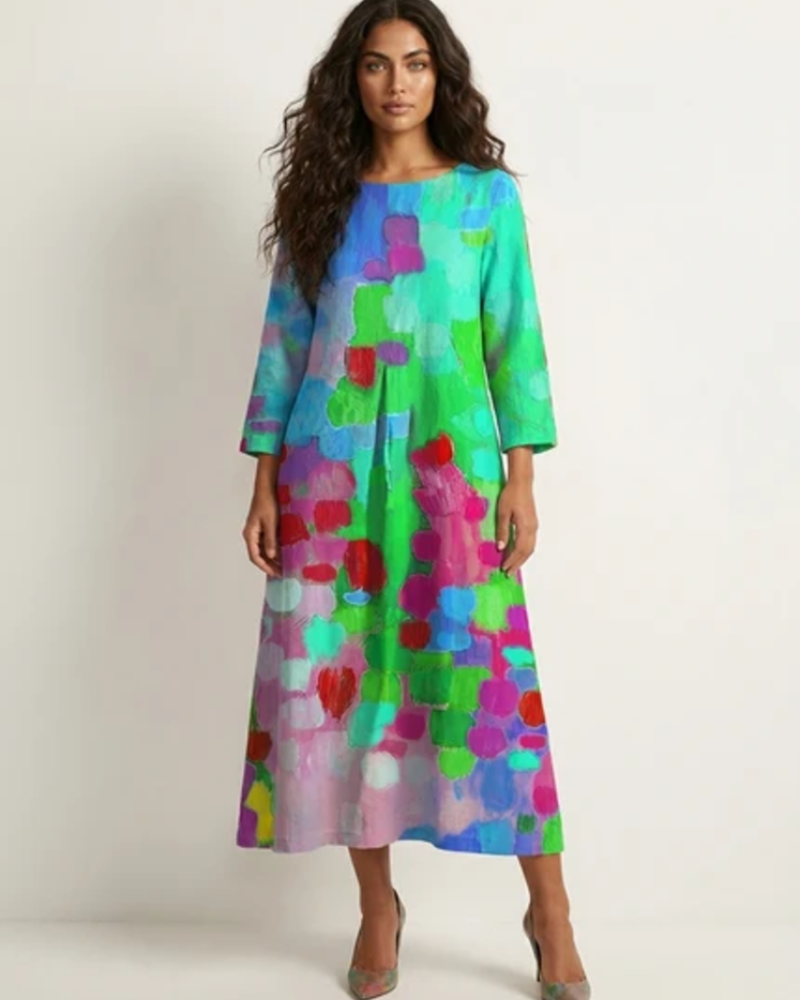Seraphine Women's Artistic Maxi Dress – Colourful Print Relaxed Summer Dress