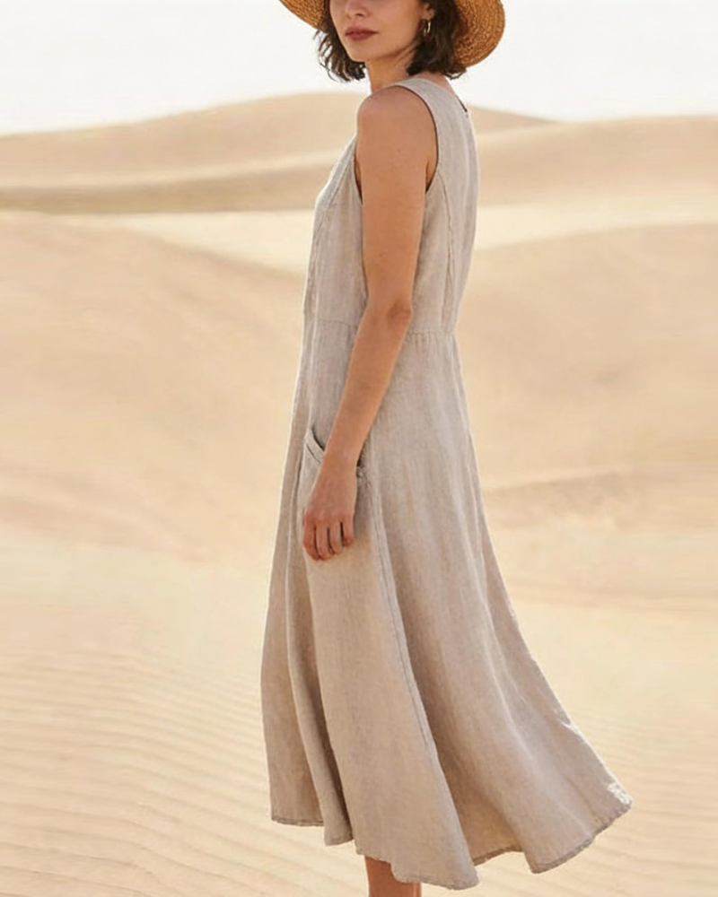 Emily Women's Sleeveless Maxi Dress – Loose Fit Casual Vacation Dress with Pockets