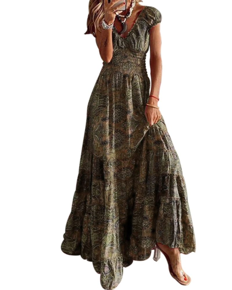 Olivia Women's Maxi Dress – Bohemian Floral V-Neck Summer Beach Dress