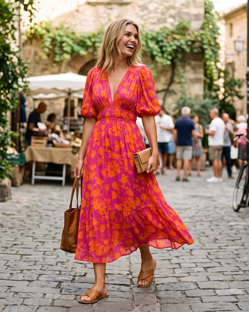 Rowena Women's Floral Maxi Dress – V-Neck Elegant Wedding Guest Occasion Dress