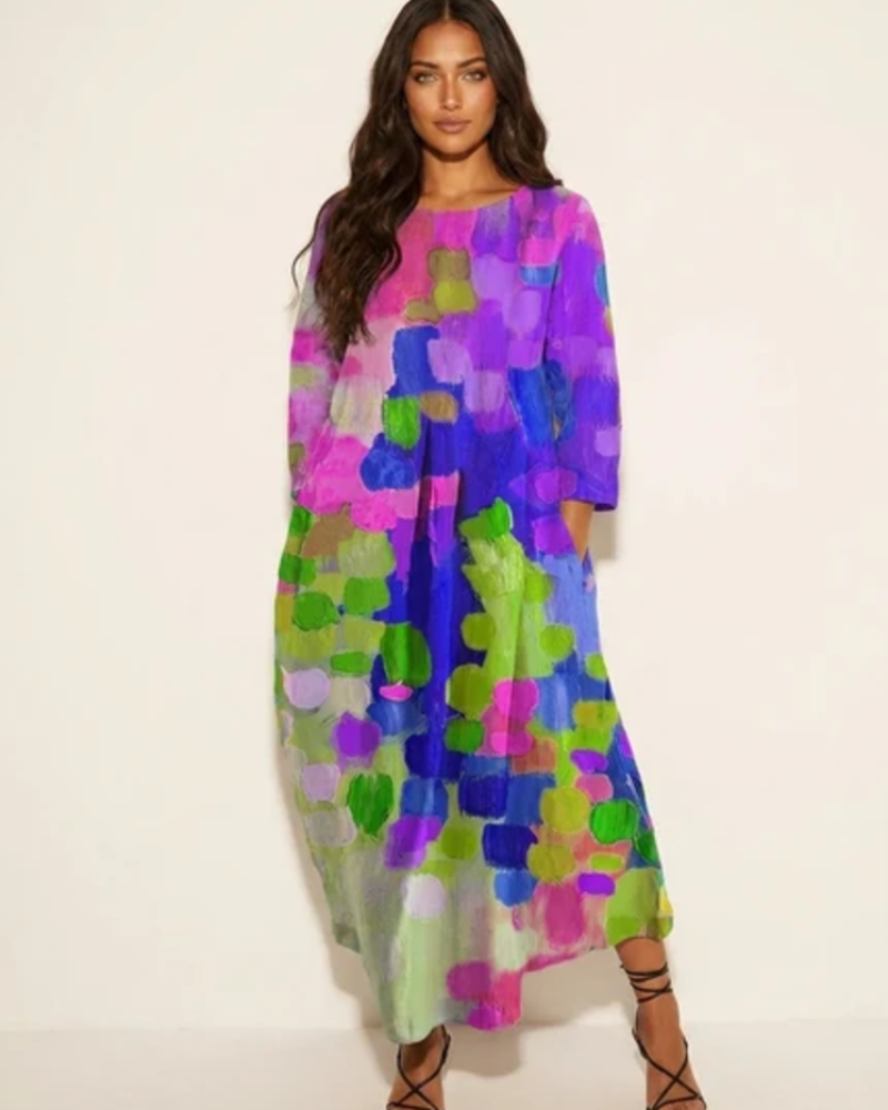 Seraphine Women's Artistic Maxi Dress – Colourful Print Relaxed Summer Dress