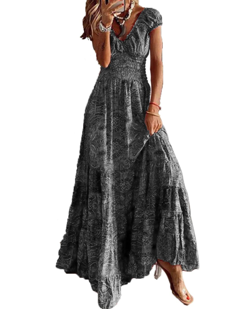 Olivia Women's Maxi Dress – Bohemian Floral V-Neck Summer Beach Dress