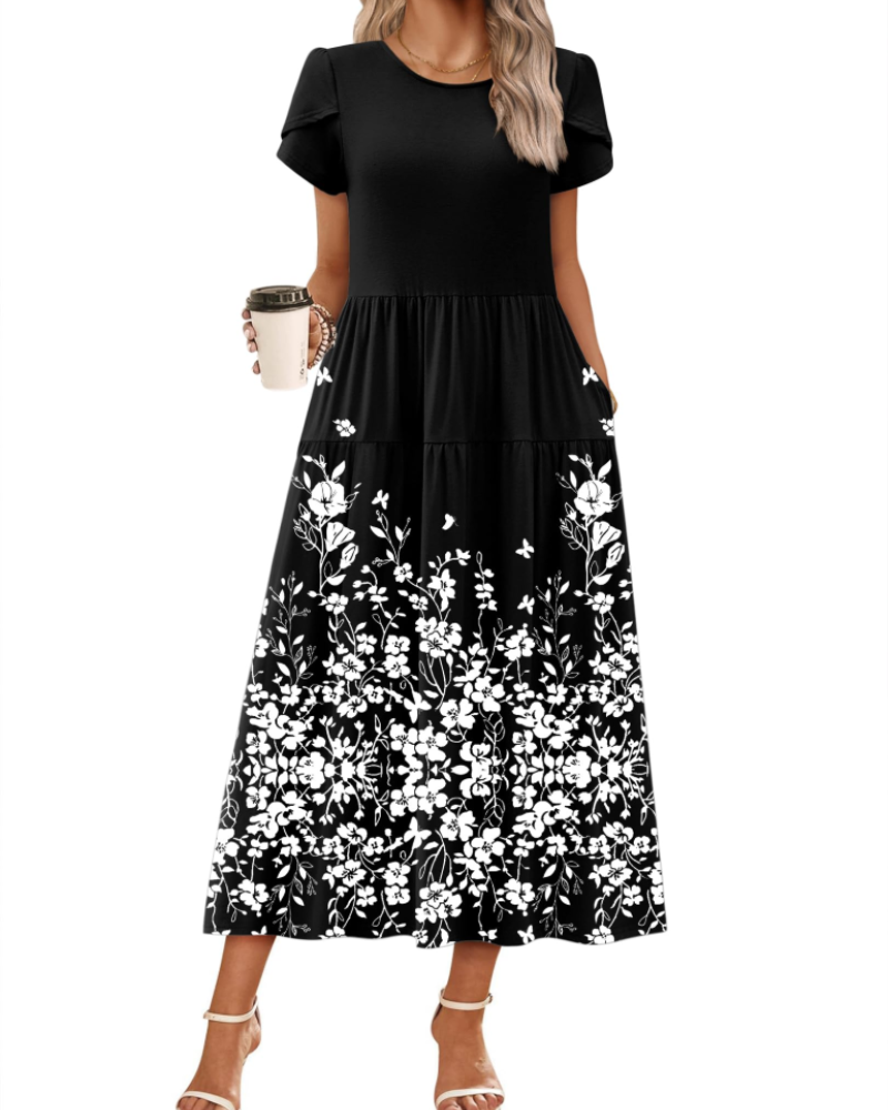 Olivia Women's Boho Maxi Dress – Floral A-Line Summer Dress with Pockets