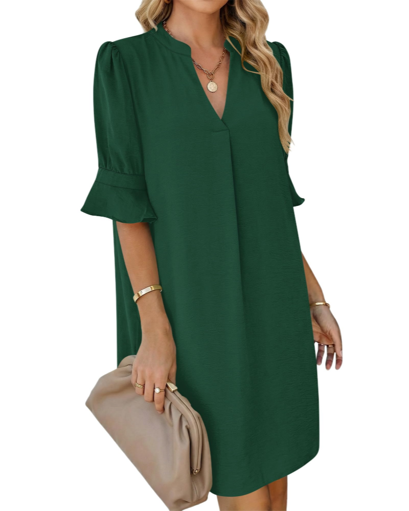 Emma Women's Shirt Dress – V-Neck A-Line Summer Dress with Pockets