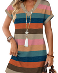 Sophie Women's T-Shirt Dress – V-Neck Short Sleeve Beach Dress with Pockets