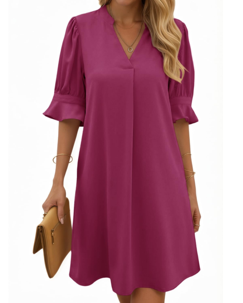 Harper Women's V-Neck Midi Dress – Elegant Half Sleeve Summer Party Dress