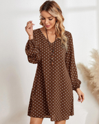 Helena Women's Polka Dot Mini Dress – Long Sleeve V-Neck Casual Spring Dress