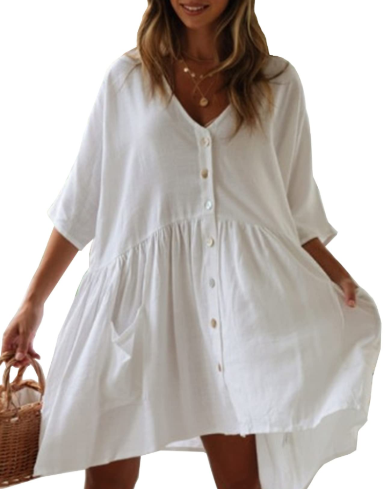 Isla Women's Beach Cover Up Dress – Oversized V-Neck Rayon Kimono with Pockets