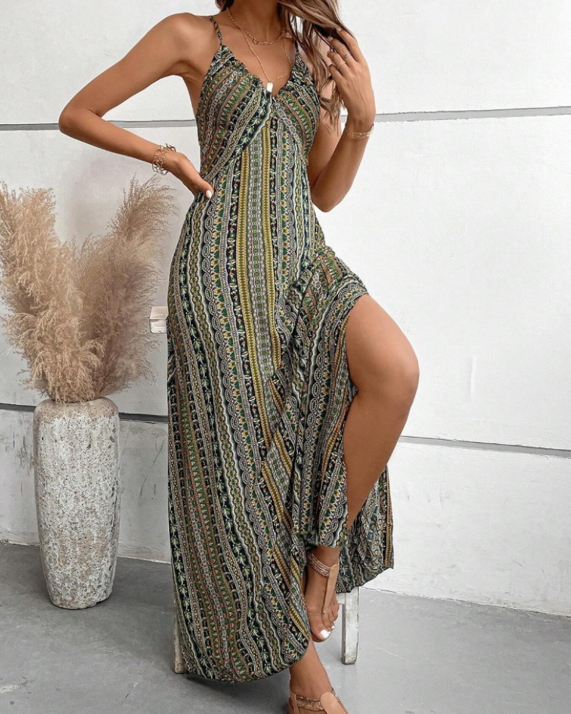 Amelia Women's Bohemian Maxi Dress – Sleeveless V-Neck Summer Beach Dress