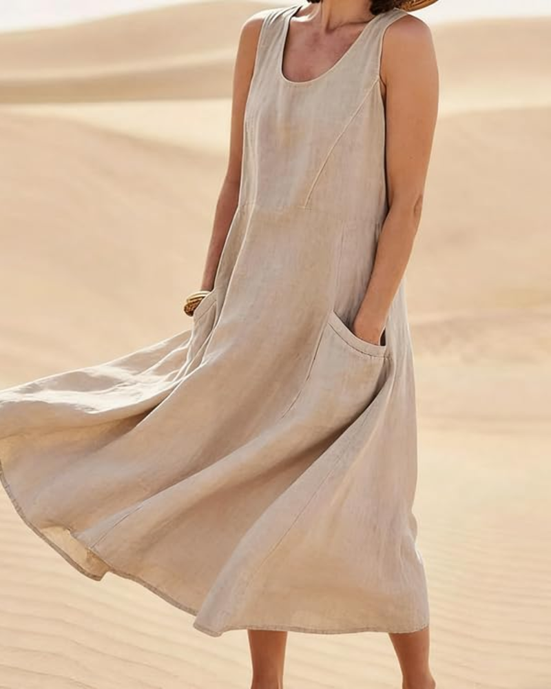 Emily Women's Sleeveless Maxi Dress – Loose Fit Casual Vacation Dress with Pockets