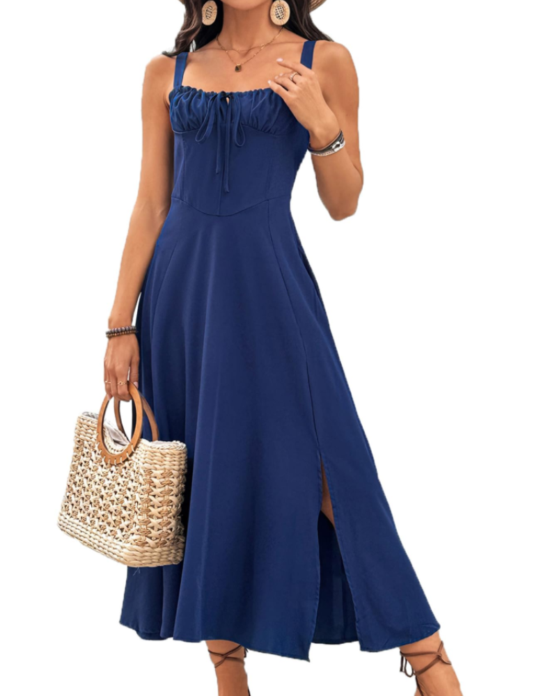 Juliette Women's Floral Corset Dress – Square Neck Sleeveless Slit Summer Dress