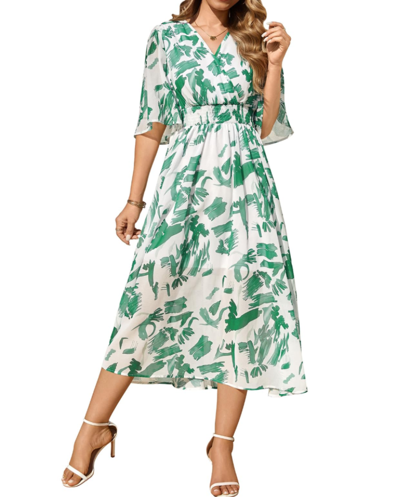 Olivia Women's Bohemian Maxi Dress – Floral V-Neck High Waist Summer Dress