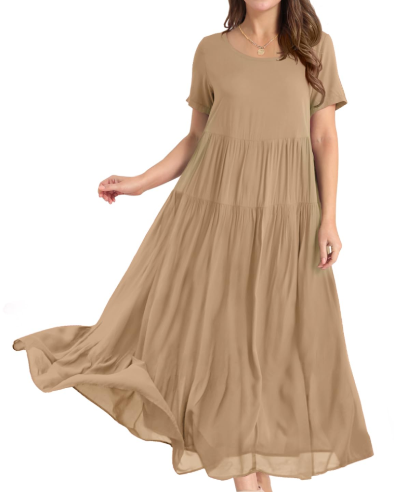 Faun Women's Floral Dress – Plus Size Boho Short Sleeve Summer Dress with Pockets