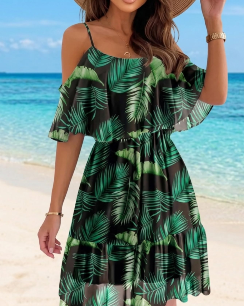 Evelyn Women's Floral Mini Dress – Off Shoulder Summer Dress with Ruffle Hem