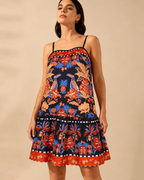 Maeve Women's A-Line Mini Dress – Straight Neck Spaghetti Strap Ruched Summer Dress