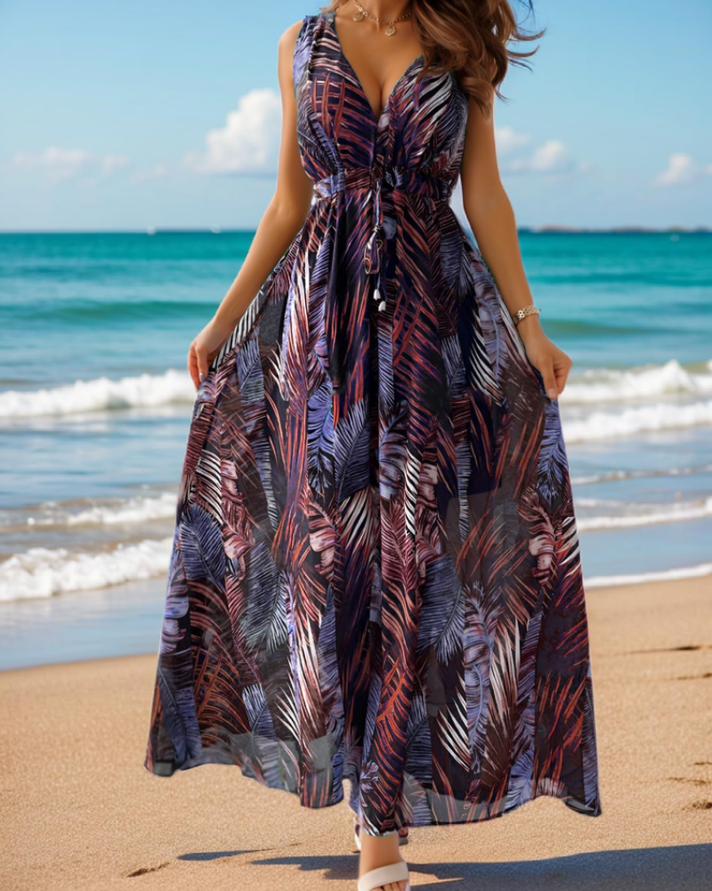 Seraphina Women's Boho Dress – V-Neck Sleeveless Flowy Summer Beach Dress