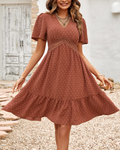 Penelope Women's Polka Dot Mini Dress – Elegant V-Neck A-Line Summer Dress