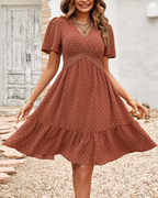 Penelope Women's Polka Dot Mini Dress – Elegant V-Neck A-Line Summer Dress