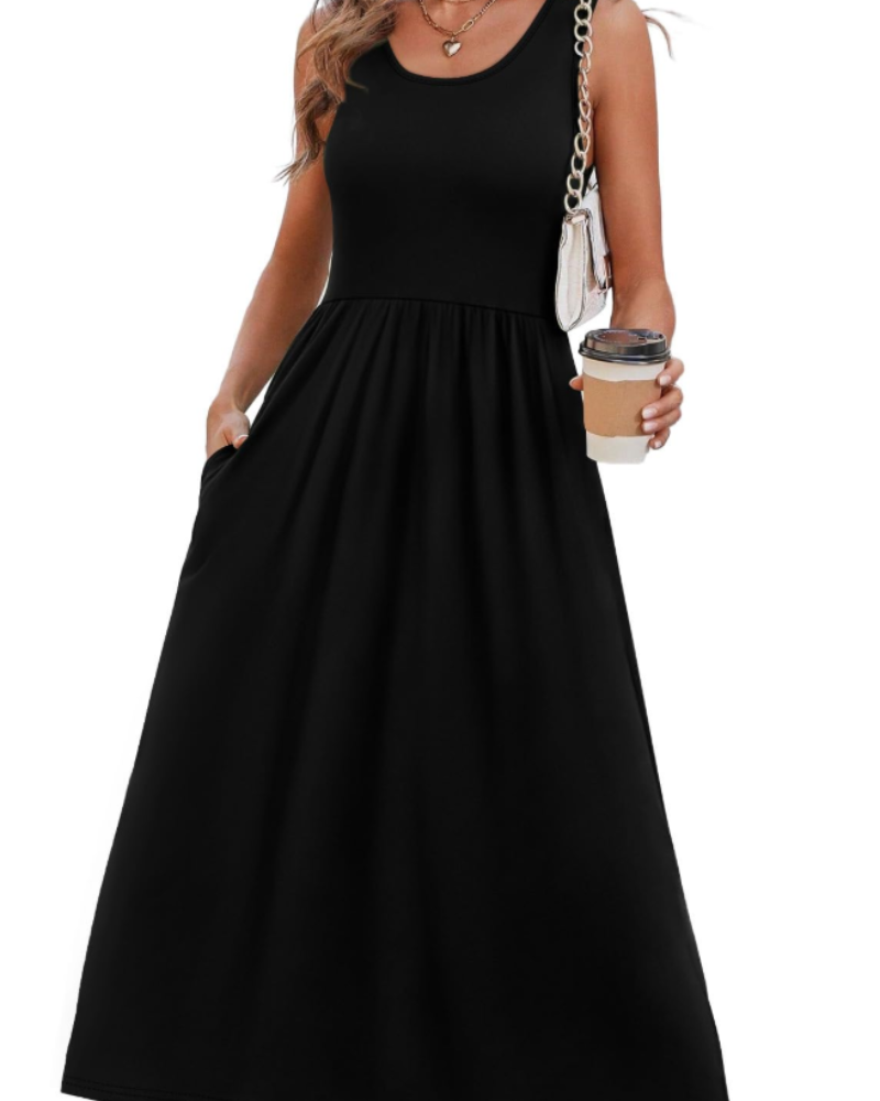 Clementine Women's Sundress – Flowy U-Neck Summer Midi Dress with Pockets