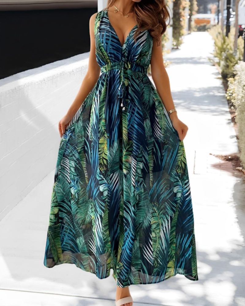 Seraphina Women's Boho Dress – V-Neck Sleeveless Flowy Summer Beach Dress