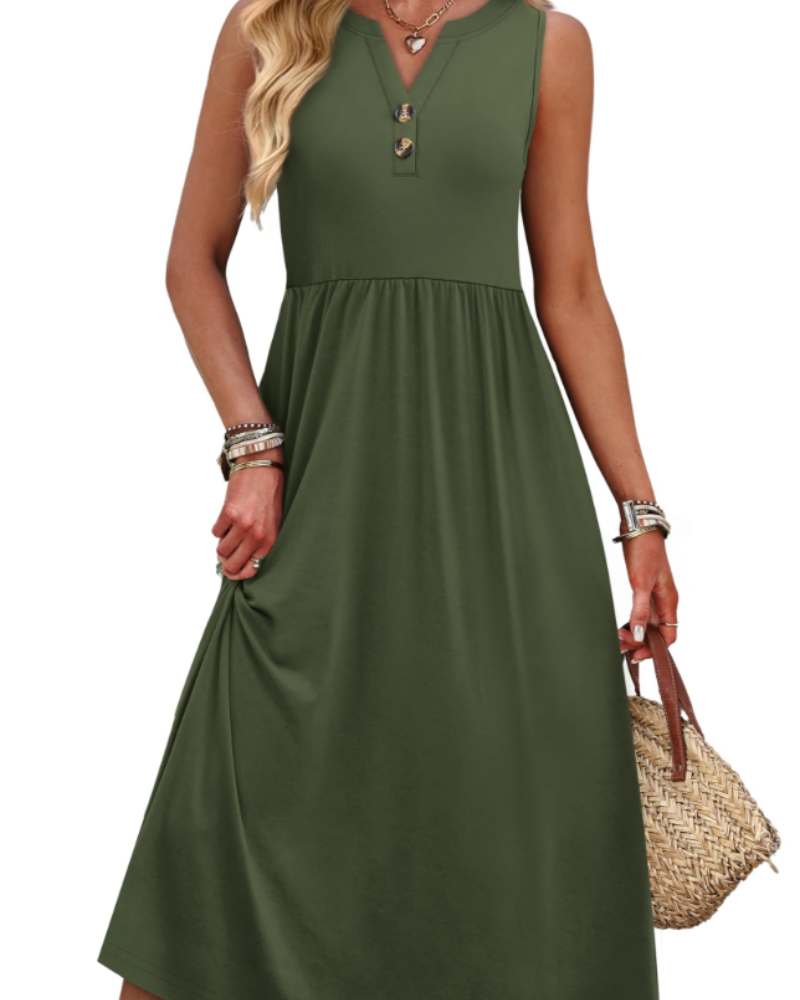 Sophia Women's Maxi Dress – Sleeveless V-Neck Summer Beach Dress with Pockets