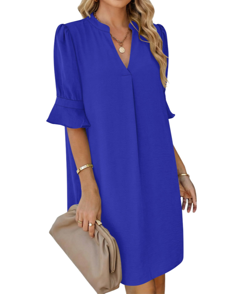 Emma Women's Shirt Dress – V-Neck A-Line Summer Dress with Pockets
