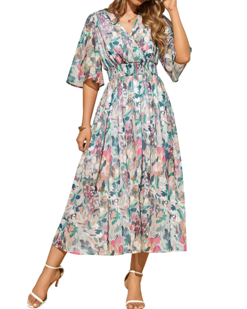 Olivia Women's Bohemian Maxi Dress – Floral V-Neck High Waist Summer Dress