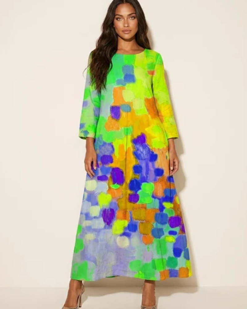 Seraphine Women's Artistic Maxi Dress – Colourful Print Relaxed Summer Dress
