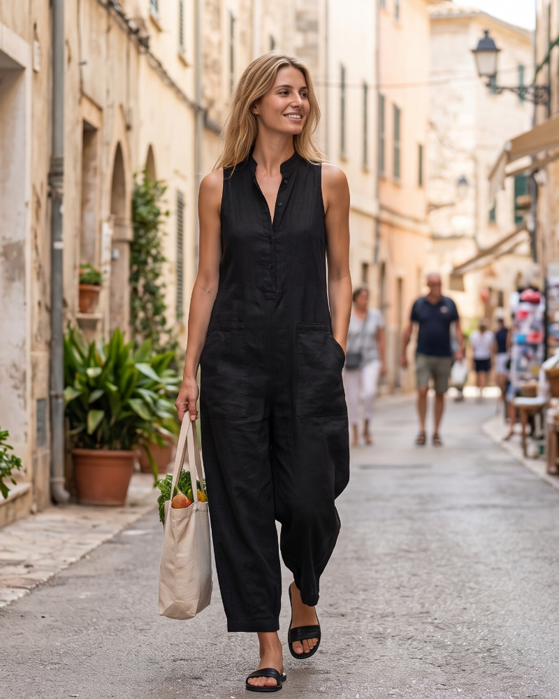 Arielle Women’s Jumpsuit – Sleeveless V-Neck Wide Leg Jumpsuit